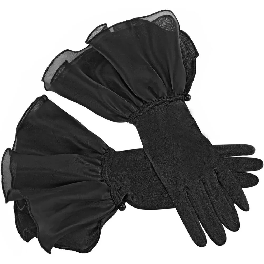 Women's Black Formal Dancing Cosplay Satin Petal Opera Bridal Wedding Gloves